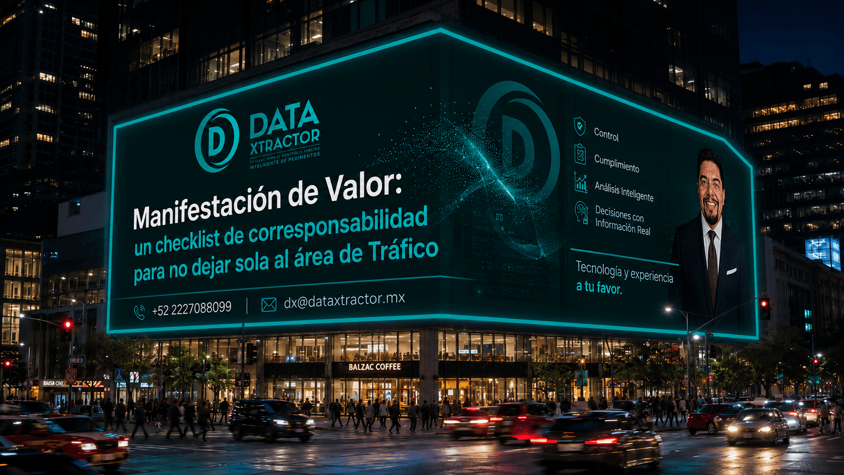 Espectacular digital de DataXtractor que promueve un checklist de corresponsabilidad para la Manifestación de Valor.